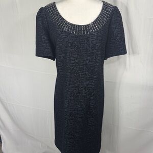 Adrianna Papell Black Textured Dress with Beaded Neckline Size 16W